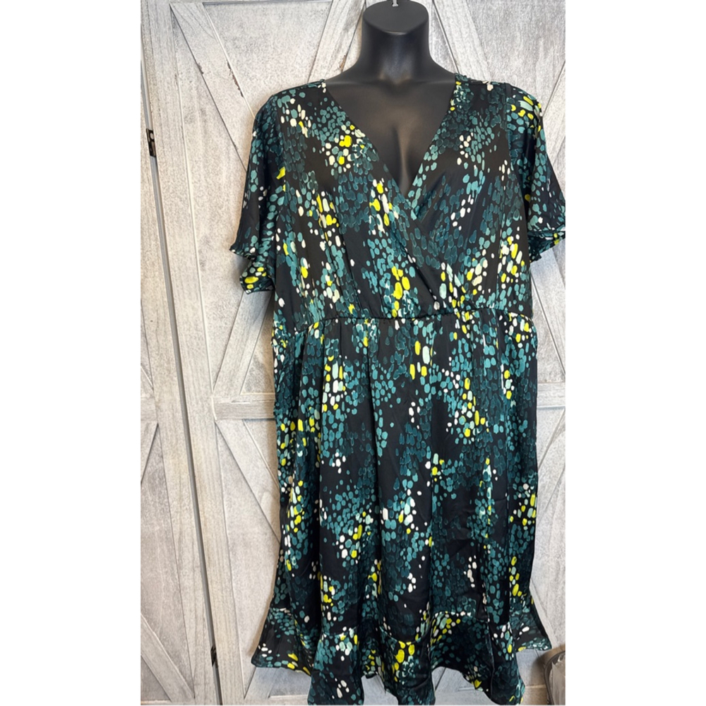 Women's Torrid Midi wrap Dress Plus Size 4X Black Teal Yellow